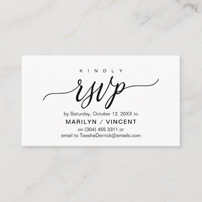 Carte D'accompagnement Script noir esthétique, mariage RSVP réponse (Devant)