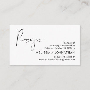 Carte D'accompagnement Script noir minimaliste moderne, mariage RSVP