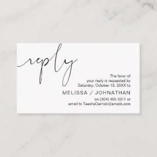 Carte D'accompagnement Script noir minimaliste moderne, RSVP de mariage