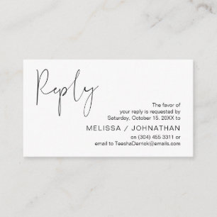 Carte D'accompagnement Script noir minimaliste moderne, RSVP de mariage