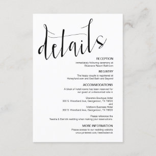 Carte D'accompagnement Script noir moderne, détails Mariages modifiables