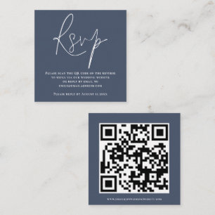 Carte D'accompagnement Script QR Code Mariage Dusty Navy Blue RSVP