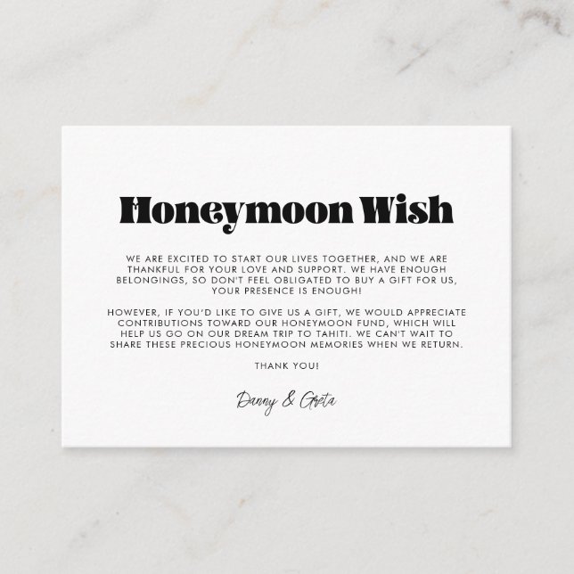 Carte D'accompagnement Script rétro vintage pour lune de miel (Devant)