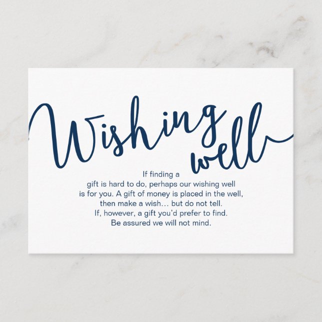 Carte D'accompagnement Script Rustique bleu marine, Mariage Wishing Well (Devant)