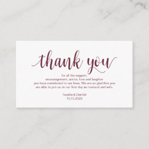 Carte D'accompagnement Script rustique, Bourgogne, Merci Mariage