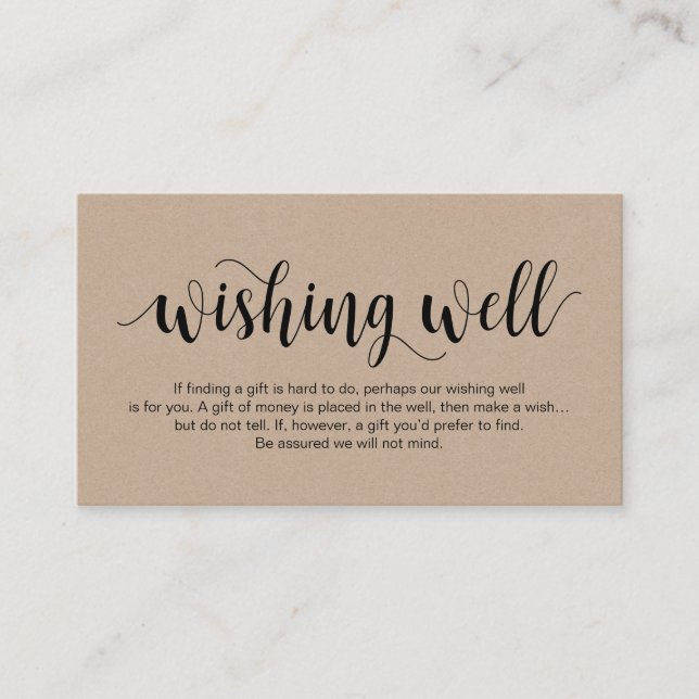 Carte D'accompagnement Script rustique kraft, noir, Mariage Wishing well (Devant)