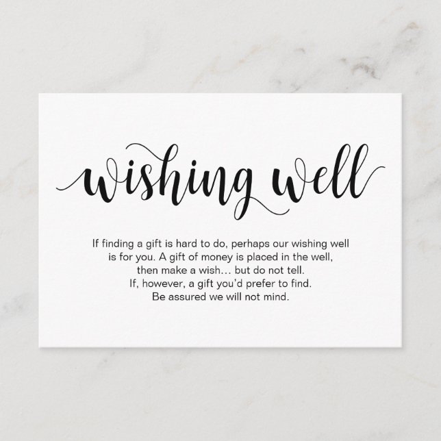 Carte D'accompagnement Script rustique, Noir, Mariage Wishing well (Devant)