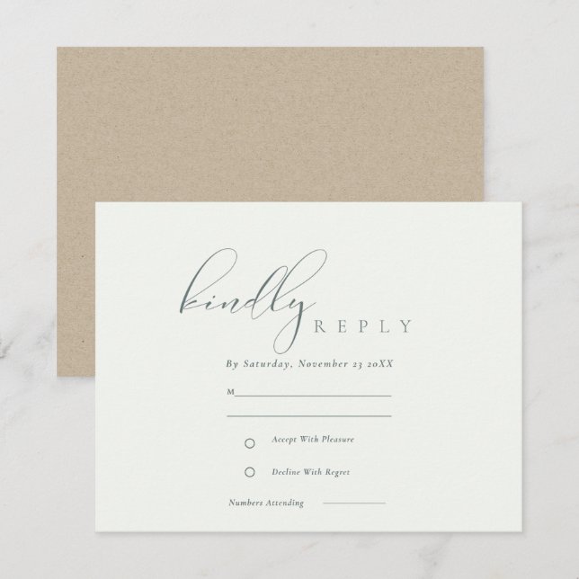 Carte D'accompagnement Script simple élégant Noir & Blanc Mariage RSVP (Devant / Derrière)