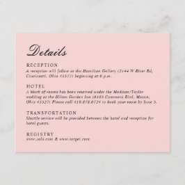 Carte D'accompagnement Script simple Joli Mariage rose