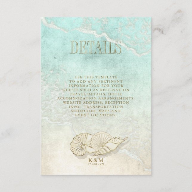 Carte D'accompagnement Sea Foam Beach Wedding Details ID837 (Devant)