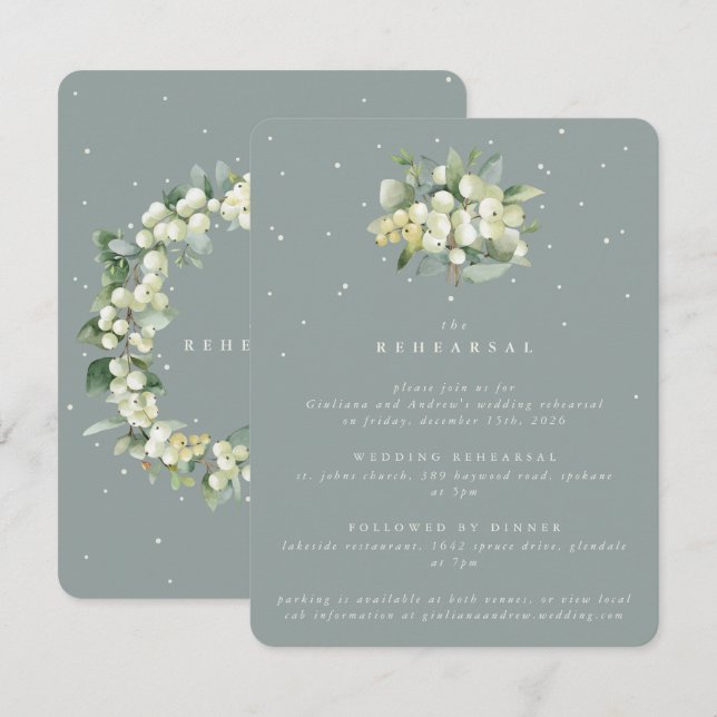 Carte D'accompagnement Seafoam Snowberry+Eucalyptus Mariage répétition (Devant / Derrière)