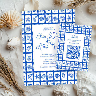 Carte D'accompagnement Seashell Grid Beach Wedding Code QR PERSONNALISÉ