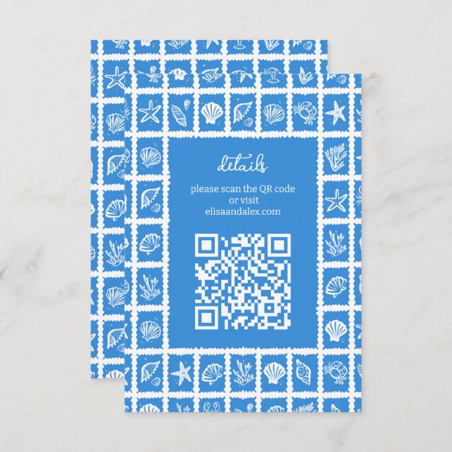 Carte D'accompagnement Seashell Grid Beach Wedding Code QR PERSONNALISÉ (Devant / Derrière)