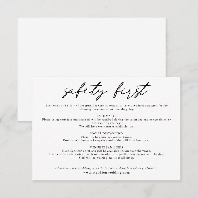 Carte D'accompagnement Sécurité First Simple Black White COVID sécurité (Devant / Derrière)