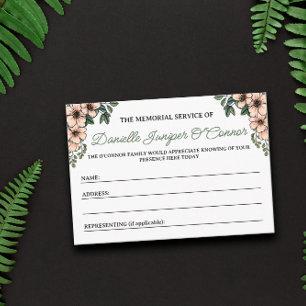 Carte D'accompagnement Service commémoratif de fleurs roses blanches