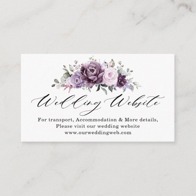 Carte D'accompagnement Shades de Dusty Purple Bloom Moody Site Mariage (Devant)