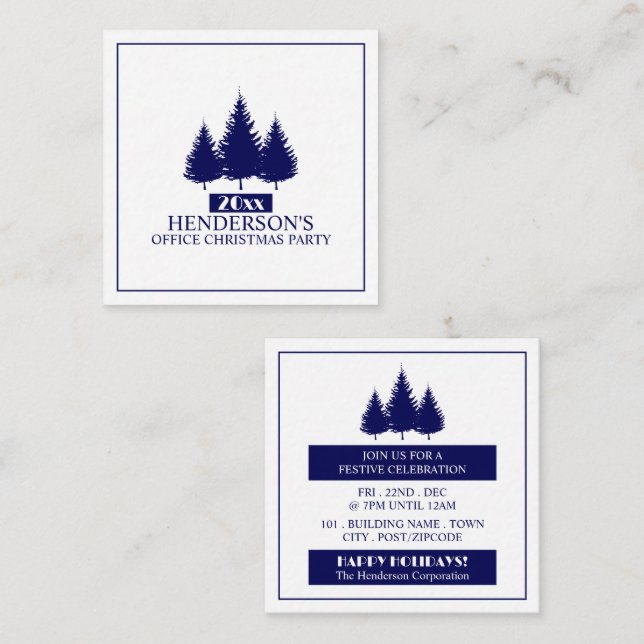 Carte D'accompagnement Silhouettes de pin bleu, Billet de fête de Noël (Devant / Derrière)