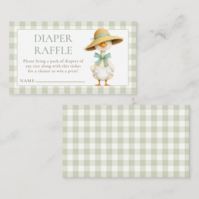Carte D'accompagnement Silly Goose Gingham Diaper Raffle Baby Shower  (Devant / Derrière)