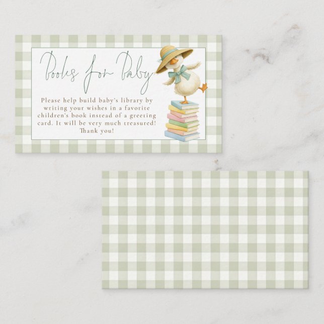 Carte D'accompagnement Silly Goose Sage Gingham Books for Baby Shower (Devant / Derrière)