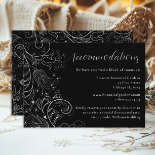Carte D'accompagnement Silver Black Elegant Floral Mariage Hébergements