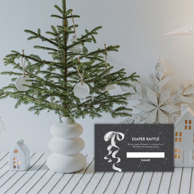 Carte D'accompagnement Silver Bow Winter Snow Diaper Raffle Baby Shower  (Silver Bow Winter Snow Diaper Raffle Baby Shower Enclosure Card)