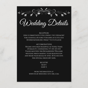 Carte D'accompagnement Silver Flourish Elegant Black Détails sur le Maria