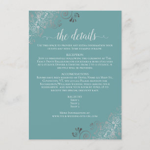 Carte D'accompagnement Silver Frills Élégant Mariage Turquoise Détails
