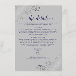 Carte D'accompagnement Silver Frills Navy Blue sur Grey Détails du Mariag