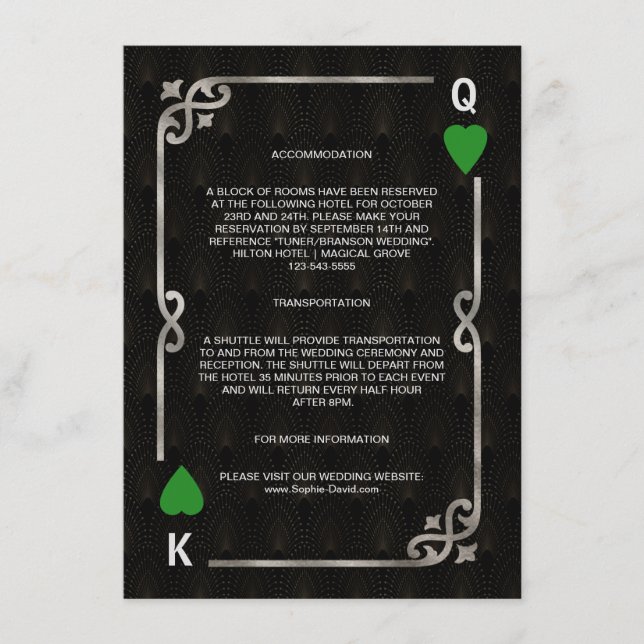 Carte D'accompagnement Silver Green Casino Vegas Poker Détails du Mariage (Devant)