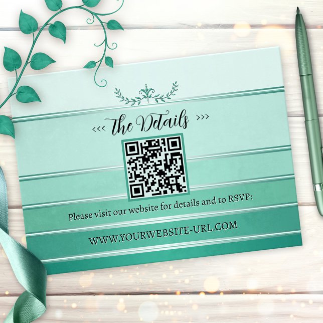 Carte D'accompagnement Silver Green Striped Tone on Tone Wedding (Wedding enclosure card featuring an painted green tone on tone striped design with a silver lining)