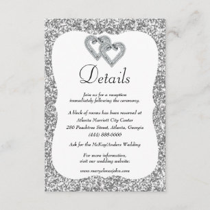 Carte D'accompagnement Silver Parties scintillant Diamond Hearts Détails 