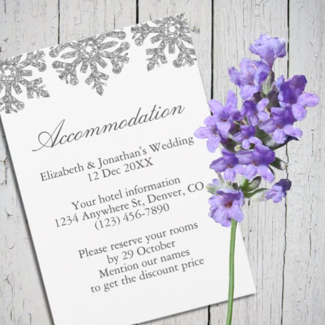 Carte D'accompagnement Silver Snowflakes Hiver Mariage Hébergement (Créateur téléchargé)
