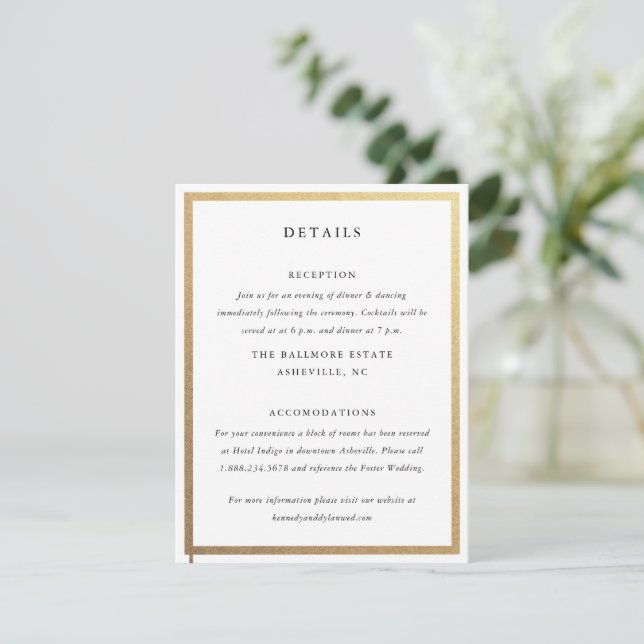 Carte D'accompagnement Simple Black & White Gold Elegant Wedding Détails (Debout devant)
