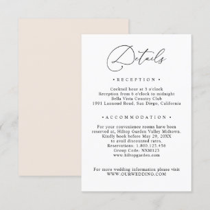 Carte D'accompagnement Simple Black & White Guest Info Détails du Mariage