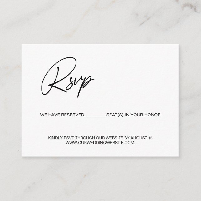 Carte D'accompagnement Simple Black white reserved seat wedding website (Devant)