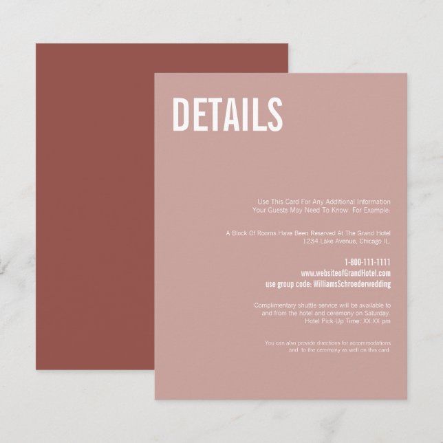 Carte D'accompagnement Simple Boho Dusty Rose Typographie Détails du Mari (Devant / Derrière)