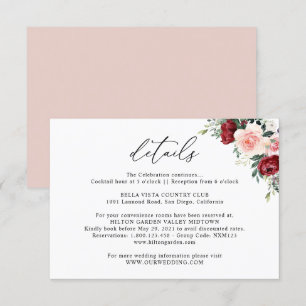 Carte D'accompagnement Simple Burgundy Blush Floral Détails Mariage Enclo