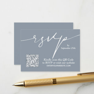 Carte D'accompagnement Simple chic Dusty bleu QR Code Mariage