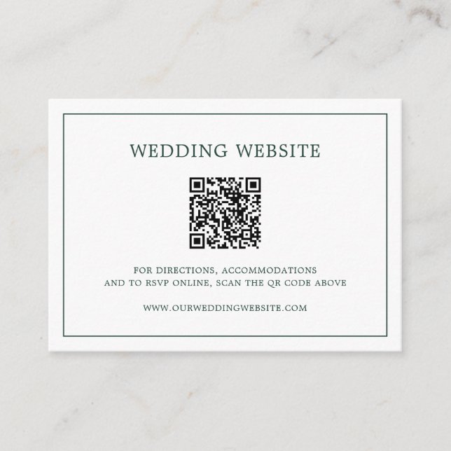 Carte D'accompagnement Simple Code QR Monogramme Mariage Vert de Forêt (Devant)