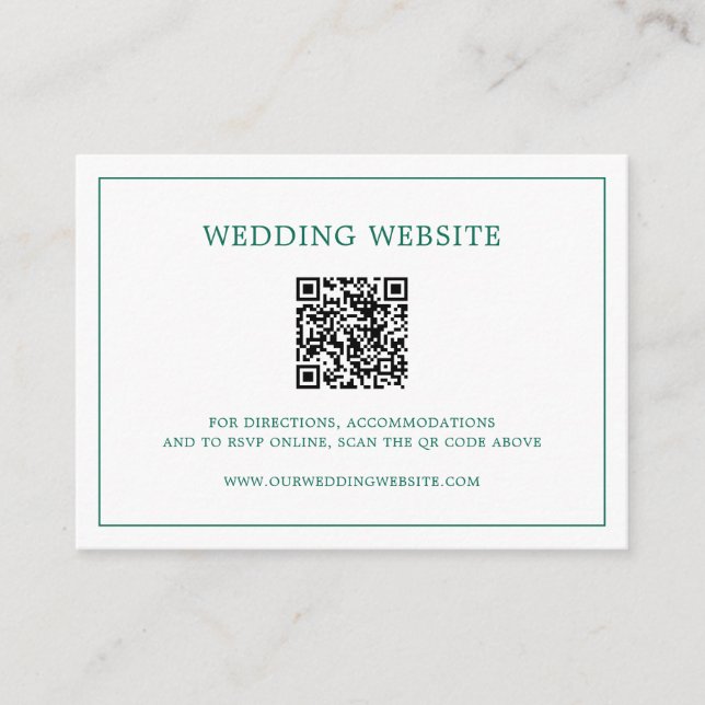 Carte D'accompagnement Simple Code QR Monogramme Vert Émeraude Mariage (Devant)