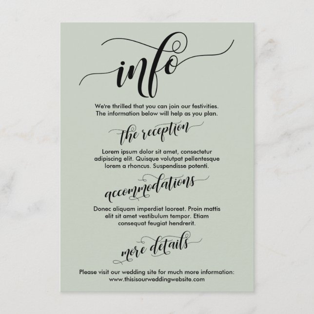 Carte D'accompagnement Simple Elaborer Script Mariage Info Sage Green (Devant)
