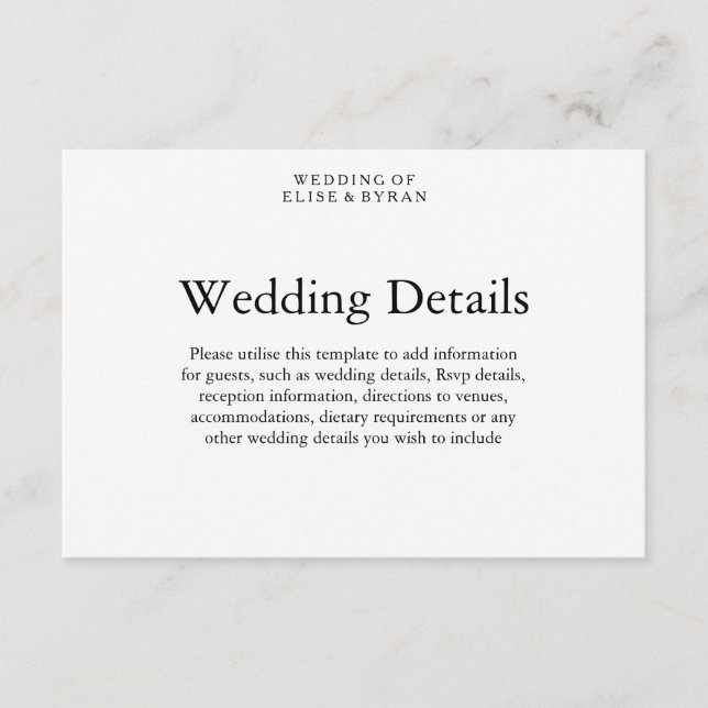 Carte D'accompagnement Simple élégance moderne Script Détails du Mariage (Devant)