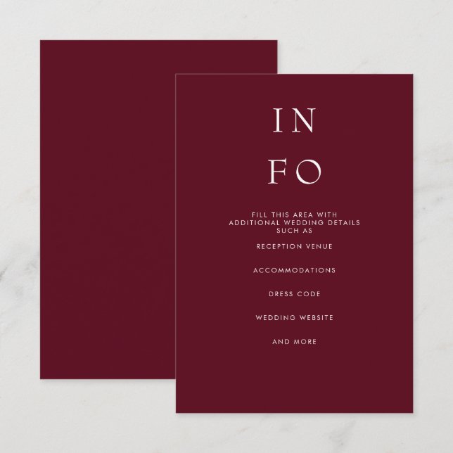 Carte D'accompagnement Simple Élégant Minimal Moderne Mariage Bourgogne (Devant / Derrière)
