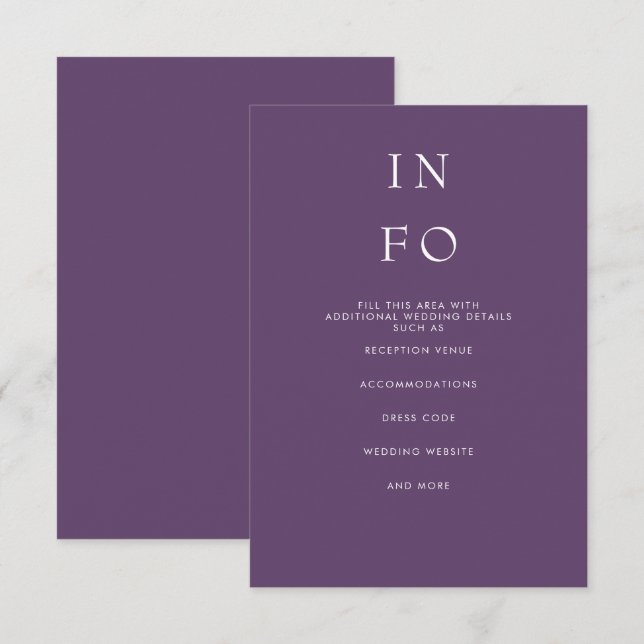 Carte D'accompagnement Simple Élégant Minimal Moderne Mariage Violet (Devant / Derrière)