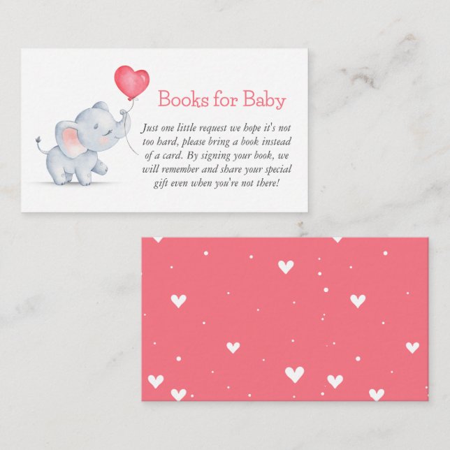 Carte D'accompagnement Simple Elephant & Heart Balloon Livres pour bébé (Devant / Derrière)