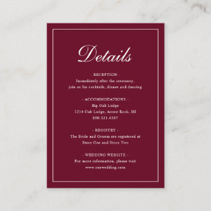 Carte D'accompagnement Simple Formel Traditionnel Élégant Mariage Bourgog