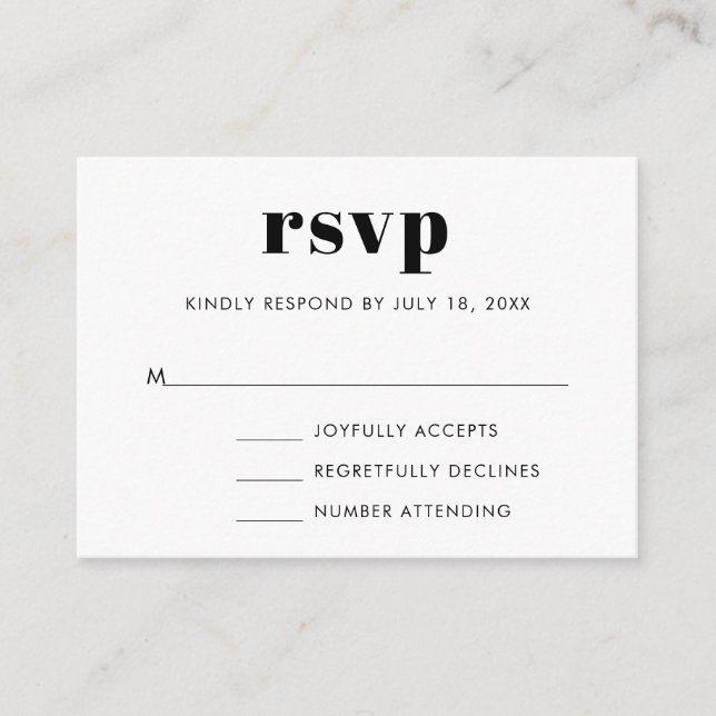 Carte D'accompagnement Simple Gras Serif Wedding RSVP (Devant)