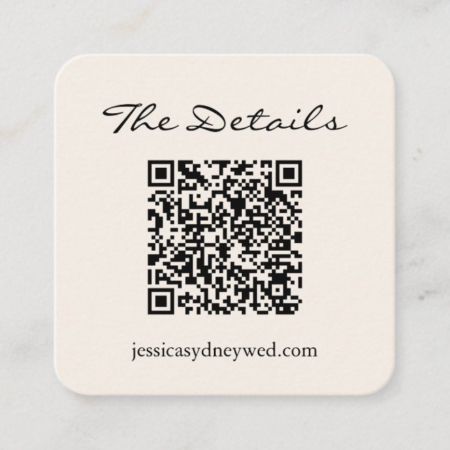 Carte D'accompagnement Simple ivoire Script Mariage RSVP Détails QR Code (Devant)