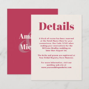Carte D'accompagnement Simple Magenta Moderne Minimaliste Détails Mariage