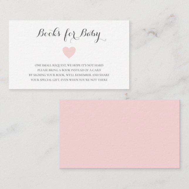 Carte D'accompagnement Simple mignon rose Heart Girls Livres pour Baby sh (Devant / Derrière)